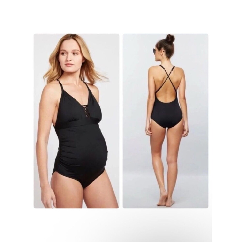 A Pea in the Pod Maternity Tie-Front One-Piece Swimsuit